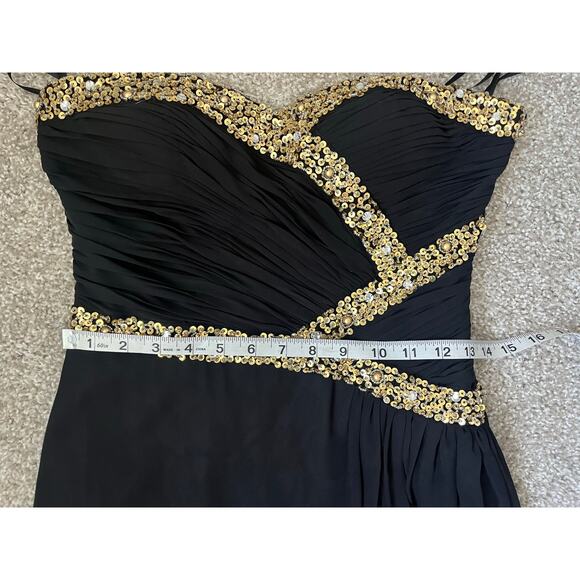 Formal Dress Prom Hoco Homecoming Black Gold Sequins Strapless Long Size 6 - Picture 10 of 11